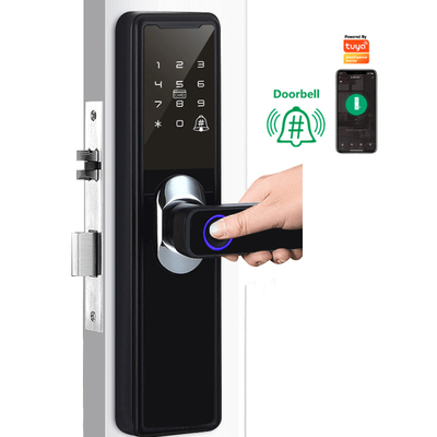 Home Waterproof Smart WIFI APP Lock Office Apartments Hotel Aluminum Fingerprint Inside Digital Handle Tuya Keyless Smart Door Lock With Doorbell